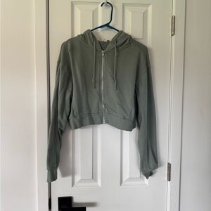 Blueish-Green Cropped Zip-Up Hoodie